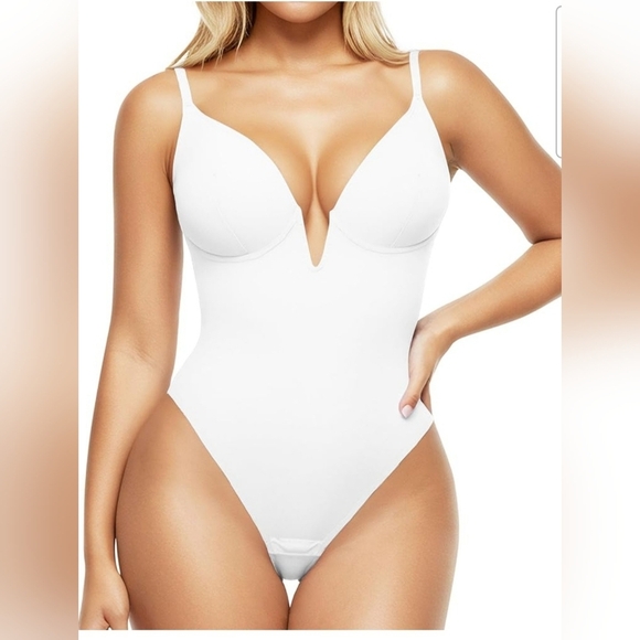 Popilush Tops - Popilush Women's White Deep V Shapewear Tummy Control Corset Bodysuit Size XL